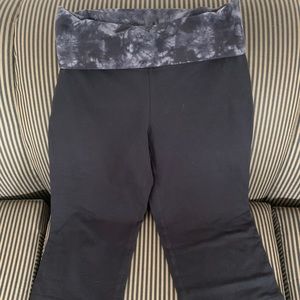 Tek Gear Tie Dye Foldover Waist Cropped Capri Yoga Pants XS Black/Gray Cotton